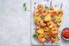 10 Brochettes de crevettes, ananas sweet chili