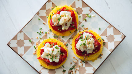10 Polenta au thym, crème fouettée aux tomates confites, anchois et olive